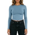 thumbnail image 1 of Bibifish Womens Cropped T-Shirt Long Sleeve Slim Fitted Tee Stretchy Soft Crew Neck Layering Top Fall Undershirt, 1 of 8