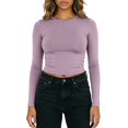thumbnail image 1 of Bibifish Womens Cropped T-Shirt Long Sleeve Slim Fitted Tee Stretchy Soft Crew Neck Layering Top Fall Undershirt, 1 of 8