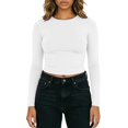 thumbnail image 1 of Bibifish Womens Cropped T-Shirt Long Sleeve Slim Fitted Tee Stretchy Soft Crew Neck Layering Top Fall Undershirt, 1 of 8
