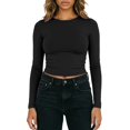 thumbnail image 1 of Bibifish Womens Cropped T-Shirt Long Sleeve Slim Fitted Tee Stretchy Soft Crew Neck Layering Top Fall Undershirt, 1 of 8