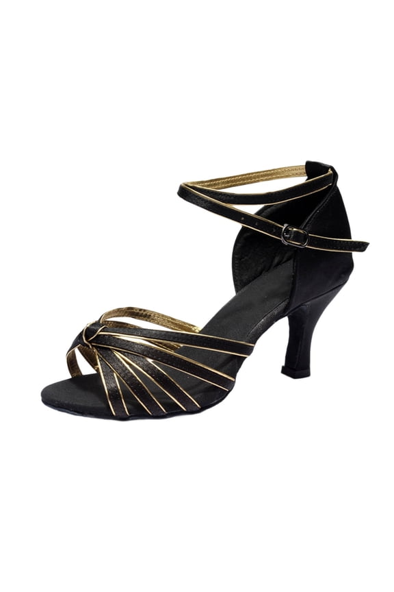 Womens Dance Sandals Satin Open Toe Adjustable Ankle Strap Heeled Sandals Performance Practice Sandals