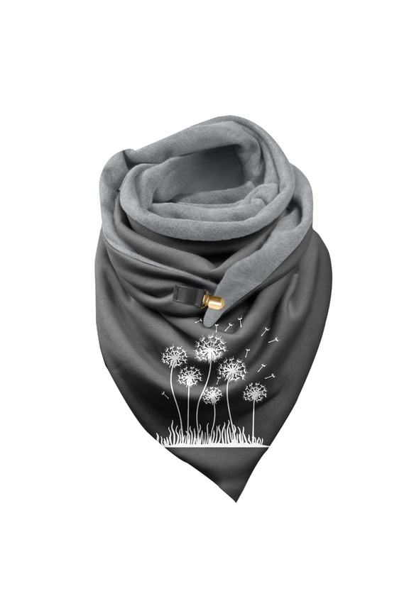 Womens Dandelion Grass Print Scarf Autumn Winter Warm Double-sided Shawl with Buckle Soft Daily Outdoor Streetwear Wear