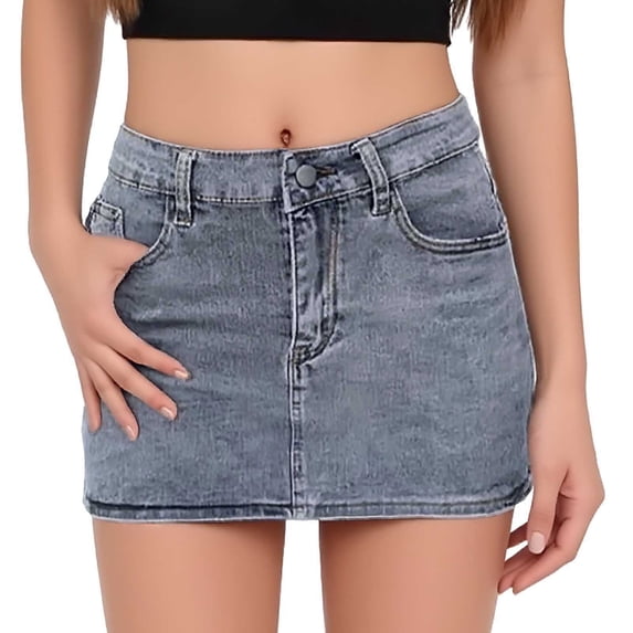 Bibifish Womens Denim Mini Skirts Button Front Closure Everyday Skirts Machine-Washable Comfort All-Occasion Casual Skirts