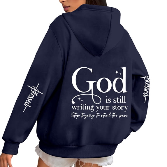 Bibifish Womens Drawstring Hoodies With Back Graphic Long Sleeve Hoodies Pocket Oversized Fit Casual Inspirational Based Pullover Tops