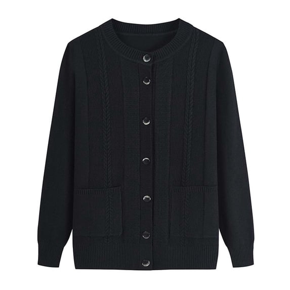 Bibifish Womens Elderly Knit Cardigan Sweaters Long Sleeve Crew Neck Relaxed Fit Button Front With Pockets Sweaters