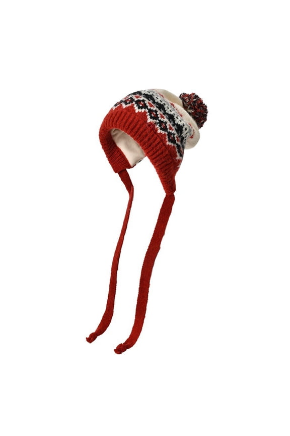 Womens Fair Isle Pattern Knit Trapper Hat With Ear Flaps Fleece Lined Warm Windproof Hat Winter Outdoor Activities Practical Cozy Hats