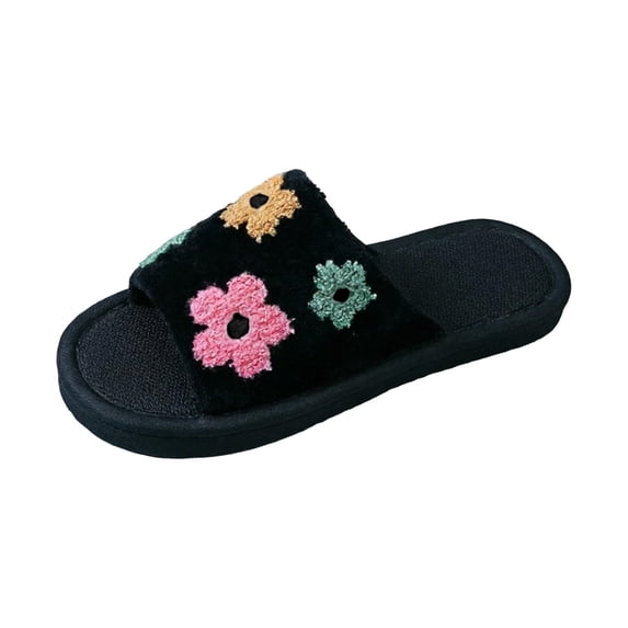 Bibifish Womens Fall Slippers Printed Terry Cloth Slide Colorful Flower Print Breathable Sweat Resistant Open Toe Slip On Indoor Winter Slippers