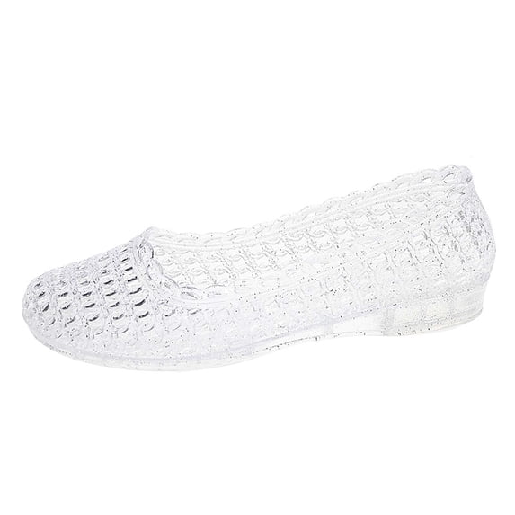 Bibifish Womens Flat Jelly Sandals Glitter Hollow Woven Closed Toe Slip On Ladies Sandals Summer Beach Poolside Daily Casual Sandals