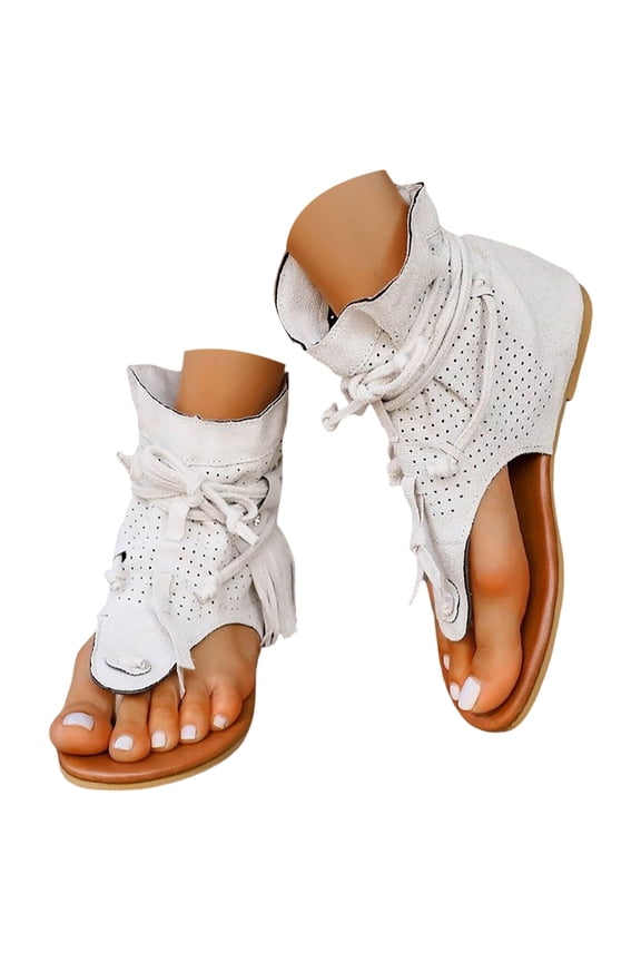 Womens Flat Sandals Boho Flexible Sleek Thong Multi Strap Soft Faux Suade Flat Sandals Vacation Summer Daily Everyday Wear Sandals