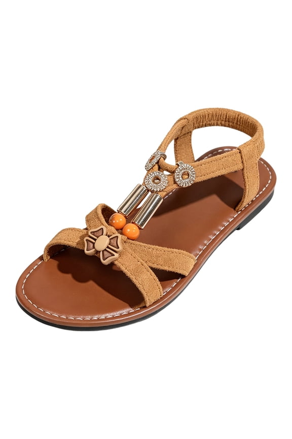 Womens Flat Sandals Feminine Light Adjustable Open Toe Elastic Slingback Footbed Rhinestone Suade Flat Sandals Summer Daily Sandals