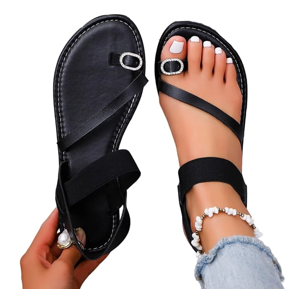 Bibifish Womens Flat Sandals Minimalist Thong Elastic Slingback Thin Strap Flat Sandals Ladies Summer Street Casual Wear Flat Sandals