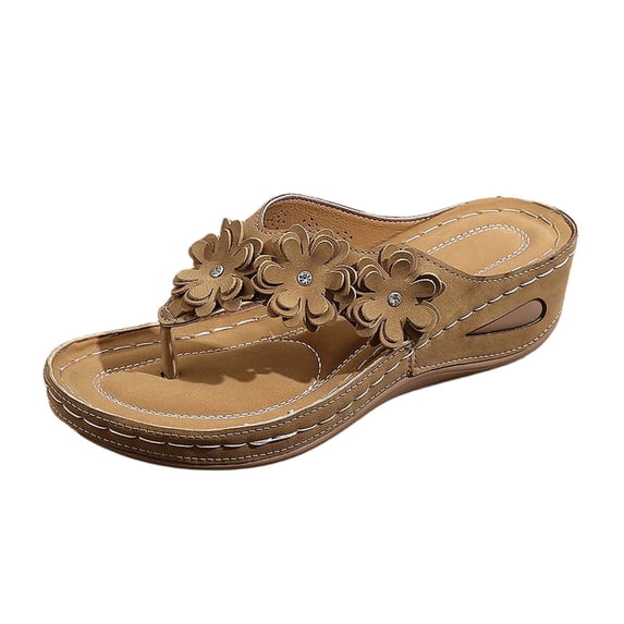Bibifish Womens Flip Flops Flower Decor Wedge Heel Thong Sandals Fashion Casual Outdoor Beach Slippers