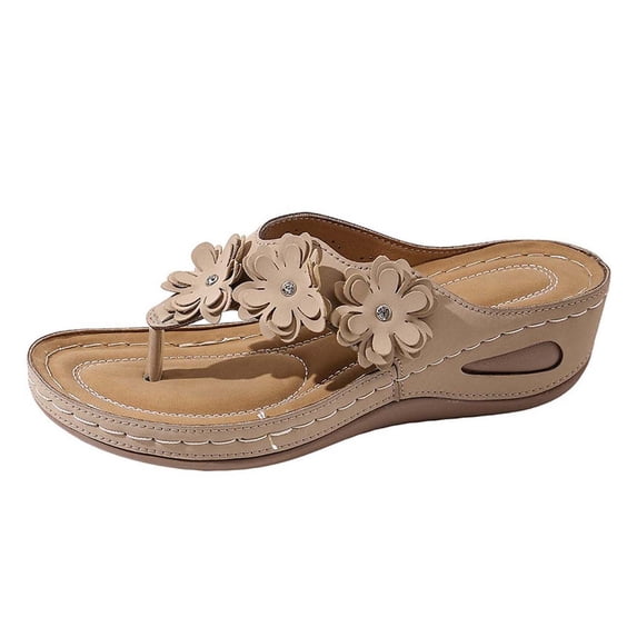 Bibifish Womens Flip Flops Flower Decor Wedge Heel Thong Sandals Fashion Casual Outdoor Beach Slippers