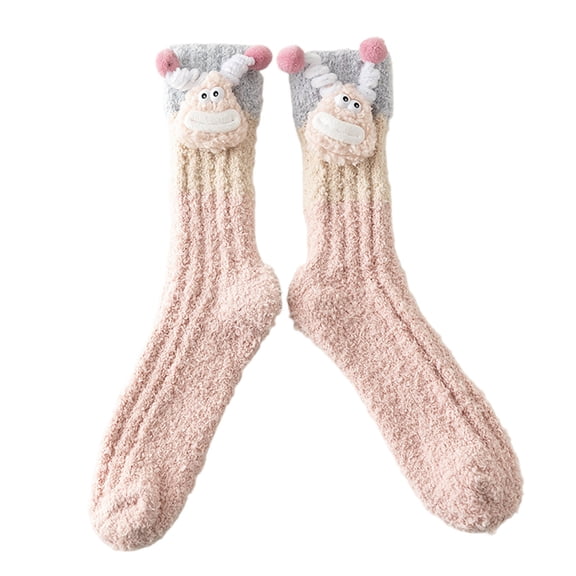 Bibifish Womens Fuzzy Socks Winter Thermal Sleeping Socks Cute Cartoon Pattern Calf Socks Comfy Indoor Home Comfort Floor Socks
