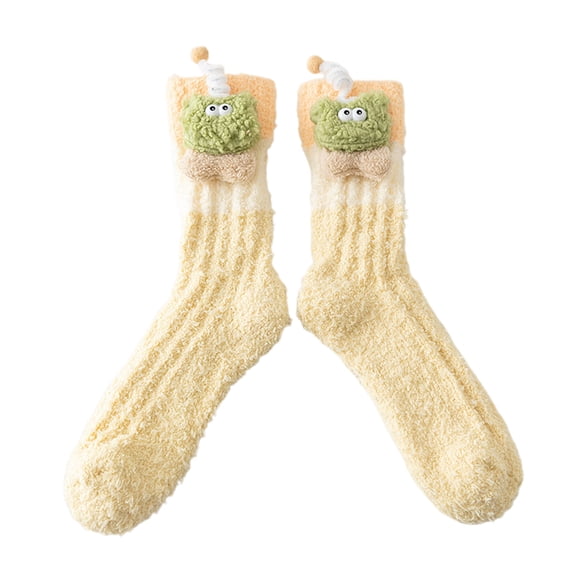 Bibifish Womens Fuzzy Socks Winter Thermal Sleeping Socks Cute Cartoon Pattern Calf Socks Comfy Indoor Home Comfort Floor Socks