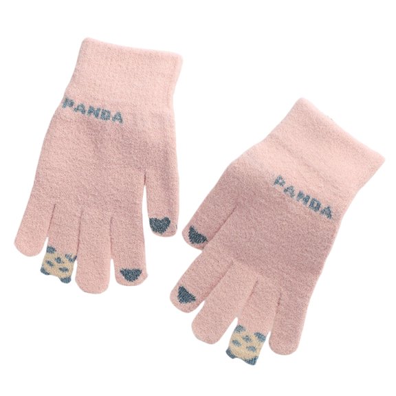Bibifish Womens Gloves Cute Panda Pattern Fluffy Knitted Gloves Styling Touchscreen Casual Winter Warm Outdoor Gloves For Ladies