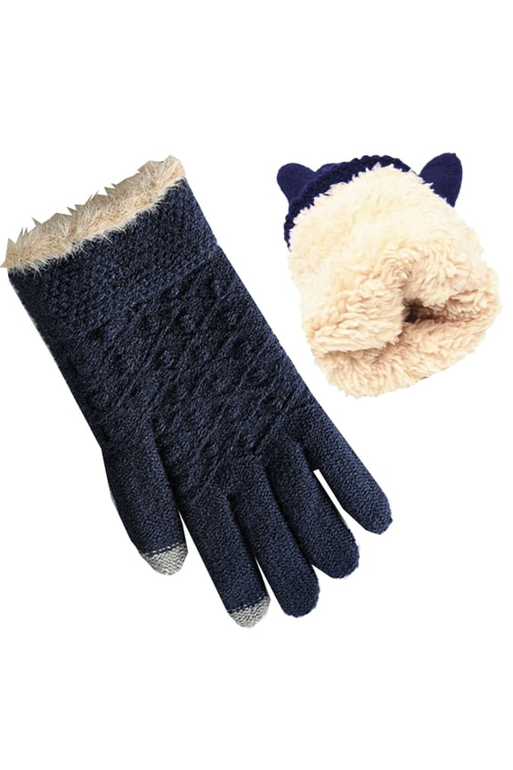 Womens Gloves Winter Warm Knitted Gloves With Cable Knit Pattern Thickened Fleece Lined Solid Color Comfy Outdoor Activities Gloves