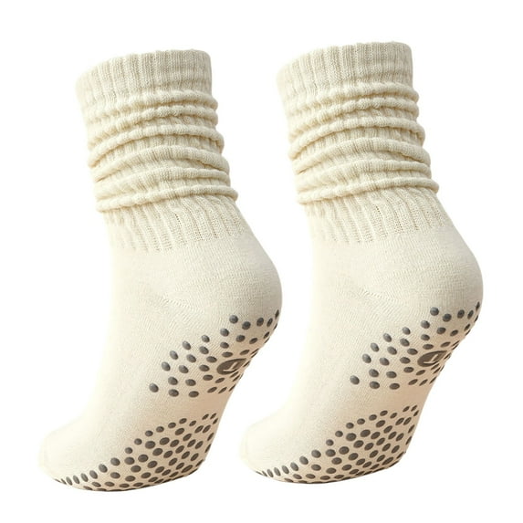 Bibifish Womens Gripper Socks Knitted Slouch Crew Socks With Non- Dots Solid Color Soft Comfy Daily Wear Yoga Indoor Anti- Socks