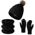 thumbnail image 1 of Bibifish Womens Hat Gloves Scarf Sets 3 Pc Fleece Lined Classic Cable Knitted Beanies Hat Touchscreen Gloves And Long Scarves For Cold Weather, 1 of 3