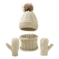 thumbnail image 1 of Bibifish Womens Hat Gloves Scarf Sets Cable Knit Pattern PomPom Hat Touchscreen Gloves And Neck Warmer 3 Pc Hat Gloves Scarf Sets, 1 of 5
