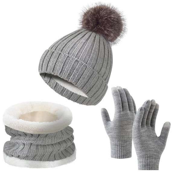Bibifish 3 PCS Scarf Hat Sets For Women Solid Color Stylish Three Piece Warm Comfort Sets Beanie Hat Gloves With Neck Warmer Cozy 3 PCS Hat Sets