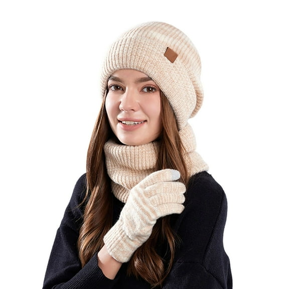 Bibifish Womens Hat Gloves Scarf Sets Winter Knitted Beanies Hat Touchscreen Gloves And Neck Warmer Thermal Lined Hat Gloves Scarf Sets