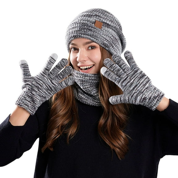 Bibifish Womens Hat Gloves Scarf Sets Winter Knitted Beanies Hat Touchscreen Gloves And Neck Warmer Thermal Lined Hat Gloves Scarf Sets
