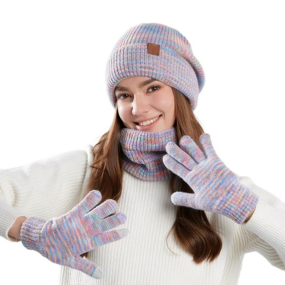 Bibifish Womens Hat Gloves Scarf Sets Winter Knitted Beanies Hat Touchscreen Gloves And Neck Warmer Thermal Lined Hat Gloves Scarf Sets