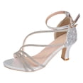 thumbnail image 1 of Bibifish Womens Heeled Sandals Elegant Glam Open Toe Crisscross Ankle Buckle Strap Soft Footbed Rhinestone Heeled Sandals Summer Event Sandals, 1 of 8