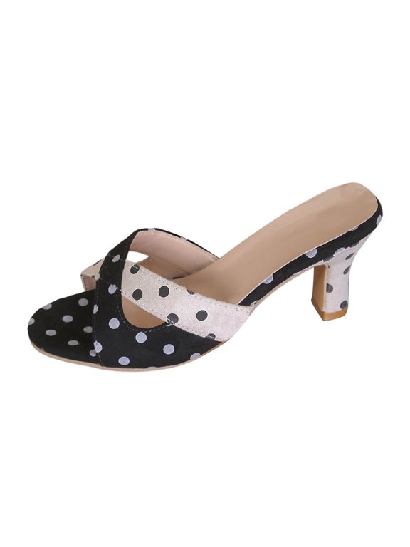 Womens Heeled Sandals Retro Chic Polka Dot Print Crisscross Strap Open Toe Heeled Sandals Summer Evening Date Night Event Sandals