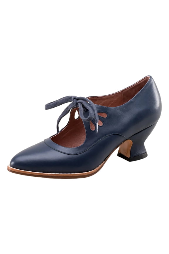 Womens Heeled Shoes Closed Point Toe Lace Up Cutout Faux Leather Soft Vintage Elegant Summer Office Casual Sandals For Ladies