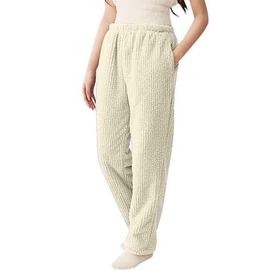 Bibifish Womens High Waist Fleece Pants Elastic Straight Leg Trousers With Side Pockets Warm Cozy Casual Winter Lounging Comfy Pants