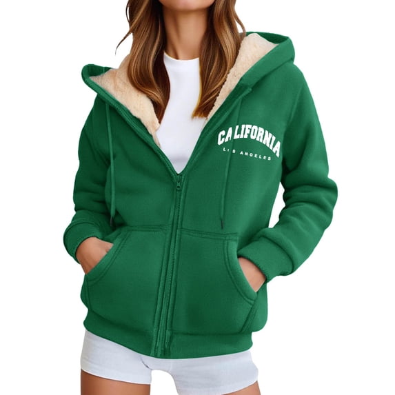Bibifish Womens Hoodie Cozy Fleece Lined California Letter Print Full Zip Up Drawstring Hoodie Jacket With Pocket Warm Cozy Casual Stylish Hoodie