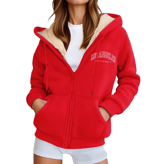 Bibifish Womens Hoodies Graphic Letter Print Lined Zip Up Hoodies Winter Warm Pockets Outdoor Streetwear Drawstring Hooded Jackets
