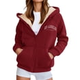 thumbnail image 1 of Bibifish Womens Hoodies Graphic Letter Print Lined Zip Up Hoodies Winter Warm Pockets Outdoor Streetwear Drawstring Hooded Jackets, 1 of 5