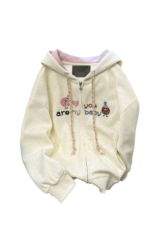 Womens Hoodie Solid Color Letter Embroidery Full Zip Up Hoodie Jacket Drawstring Hood Casual Daily Wear Funny Stylish Hoodie