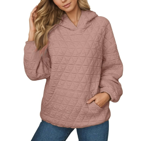 Bibifish Womens Hoodie With Check Stitching Trendy Long Sleeve Hoodies Fall Winter Casual Ladies Pullover Tops With Pockets