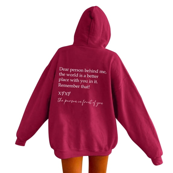 Bibifish Womens Hoodies Back Text Graphic Hooded Sweatshirts Oversized Long Sleeve Pullover Tops Casual Loose Outfits
