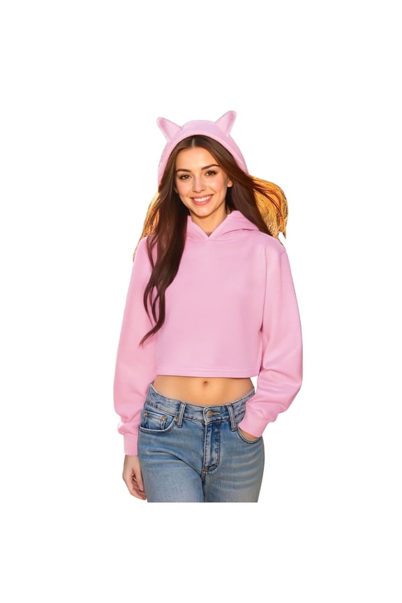 Womens Hoodies Black Cat Ear Cropped Hoodies With Side Pockets Slim Fit Long Sleeve Spring Fall Casual Conventions Daily Playful Streetwear