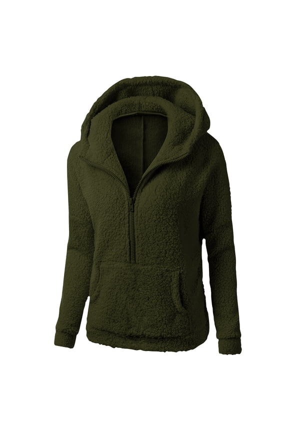 Womens Hoodies Black Fuzzy Fabric Half Zip Up Pullover Hoodies Jackets With Pocket Soft Warm Cold Weather Outings Daily Wear Cozy Hoodies