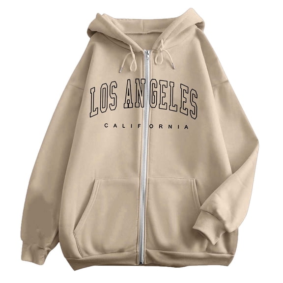 Bibifish Womens Hoodies Casual Letter Printed Zip Up Hooded Jackets Long Sleeved Pockets Drawstring Casual Sports Hoodies For Ladies