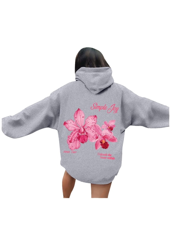 Womens Hoodies Cute Graphic Printed Hooded Sweatshirts Loose Long Sleeve Pullover Tops With Pockets Autumn Daily Wear