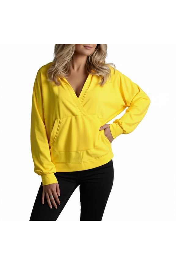Womens Hoodies Fall Chic Wrap V Neck Oversized Hooded Sweatshirts Kangaroo Pocket Pullover Tops