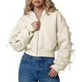 thumbnail image 1 of Bibifish Womens Hoodies Fall Cute Bow Sleeve Cropped Full Zip Hooded Sweatshirts Open Front Tops, 1 of 6