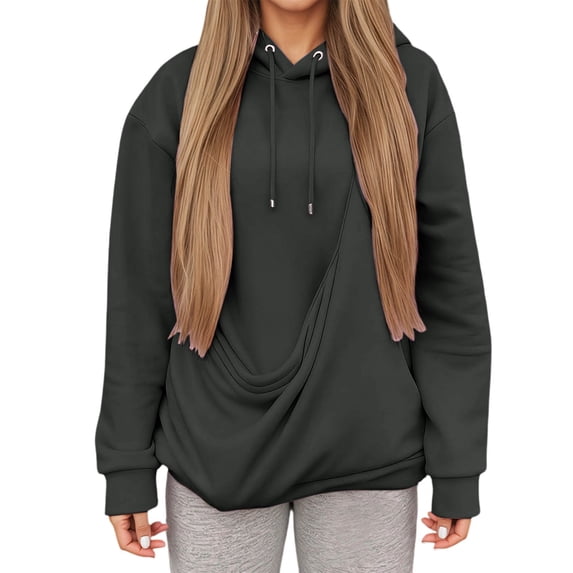 Bibifish Womens Hoodies Fall Minimal Half Zip Drop Shoulder Hooded Sweatshirts Kangaroo Pocket Relaxed Tops
