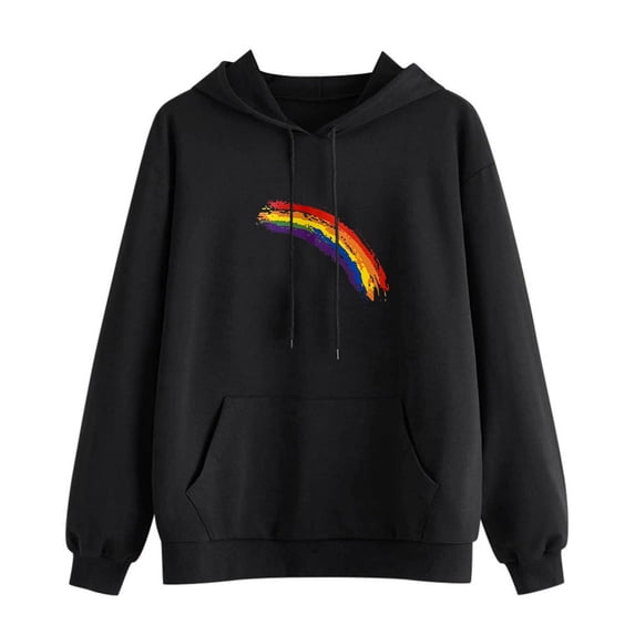 Bibifish Womens Hoodies Fall Vintage Rainbow Graphic Hooded Sweatshirts Oversized DDaily Pullover Tops