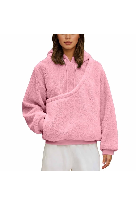 Womens Hoodies Fuzzy Wrap Front Hoodies Drawstring Hoodies With Side Pocket Cropped Cold Weather Daily Outings Soft Stylish Hoodies