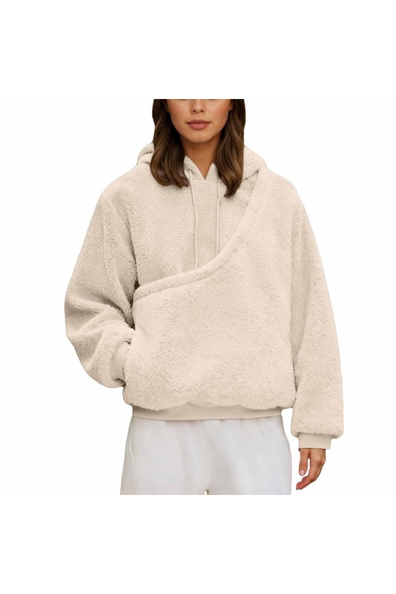 Womens Hoodies Fuzzy Wrap Front Hoodies Drawstring Hoodies With Side Pocket Cropped Cold Weather Daily Outings Soft Stylish Hoodies