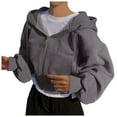 thumbnail image 1 of Bibifish Womens Hoodies Gold Zipper Detail Full Zip Up Long Sleeve Hoodies With Side Pocket Cropped Oversized Fit Casual Parties Hoodies With Pockets, 1 of 5