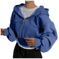 thumbnail image 1 of Bibifish Womens Hoodies Gold Zipper Detail Full Zip Up Long Sleeve Hoodies With Side Pocket Cropped Oversized Fit Casual Parties Hoodies With Pockets, 1 of 5